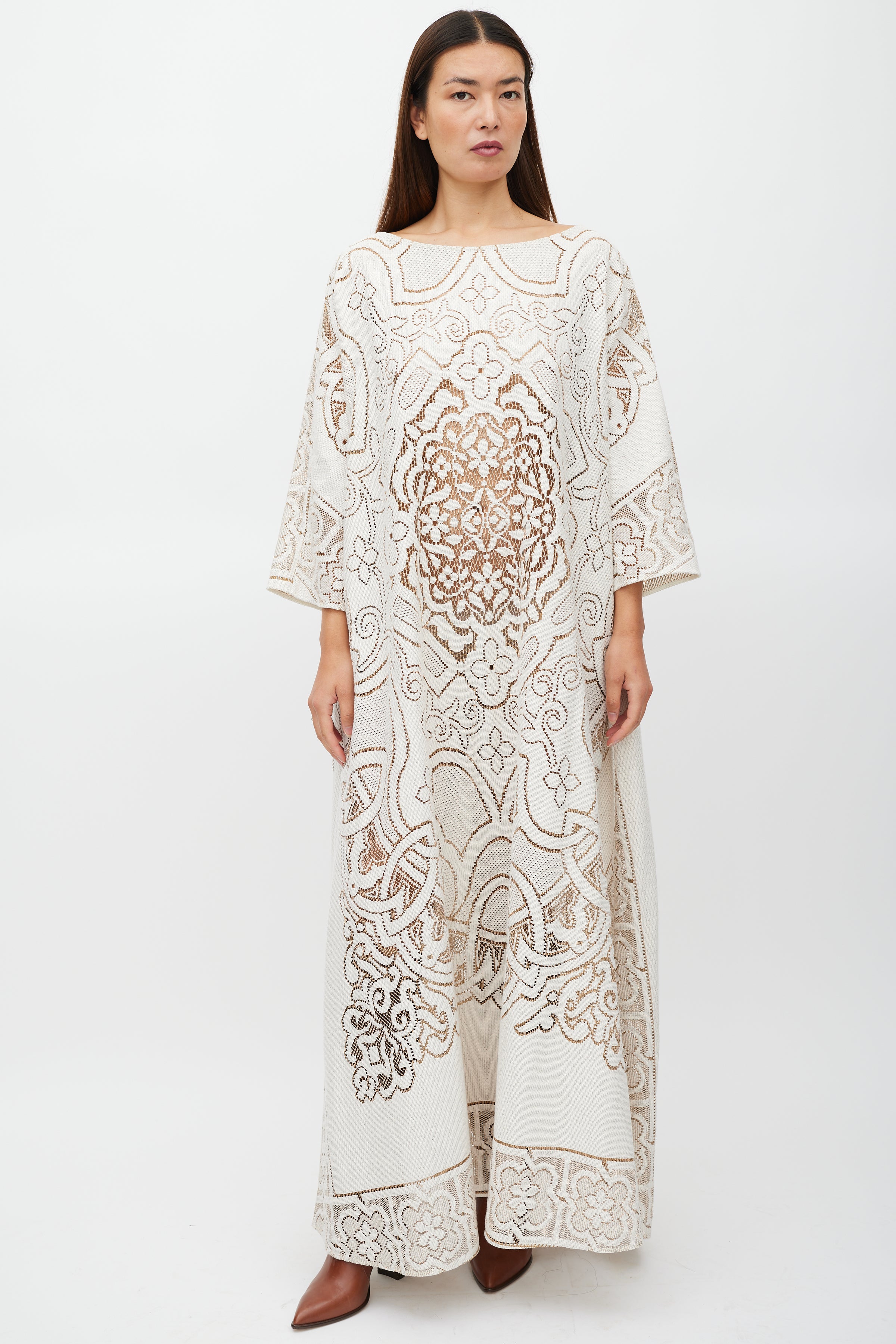 La DoubleJ // White & Brown Floral Lace MuuMuu Dress VSP Consignment La DoubleJ // White & Brown Floral Lace MuuMuu Dress VSP Consignment