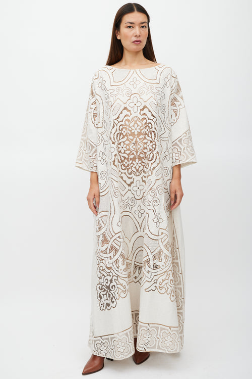 La DoubleJ White & Brown Floral Lace MuuMuu Dress