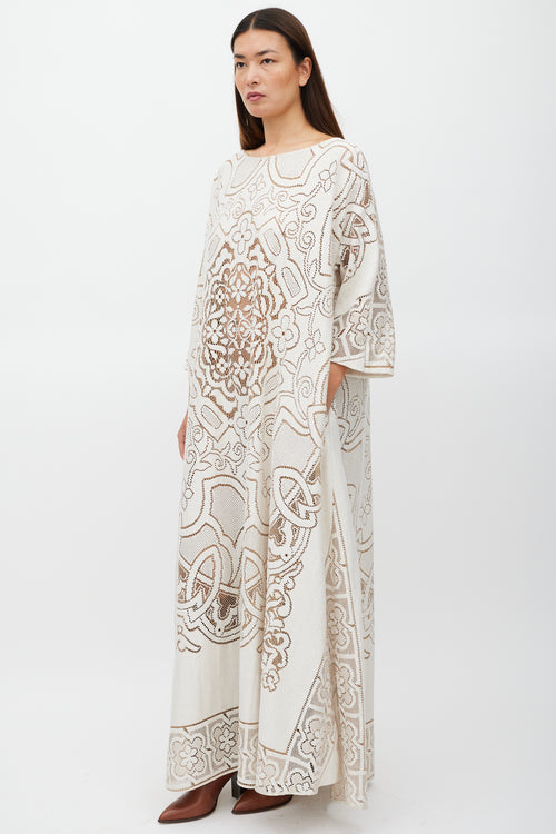 La DoubleJ White & Brown Floral Lace MuuMuu Dress