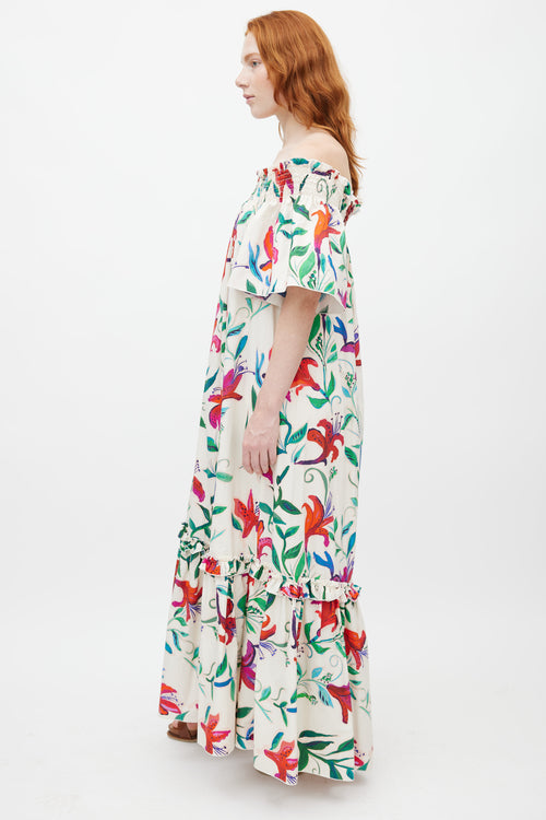 La DoubleJ White & Multicolour Floral Off The Shoulder Dress