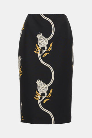 La DoubleJ Wool Floral Cady Skirt