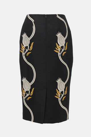 La DoubleJ Wool Floral Cady Skirt