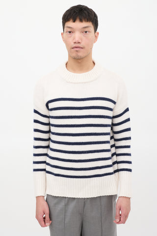 La Ligne White & Navy Wool & Cashemere Striped Sweater