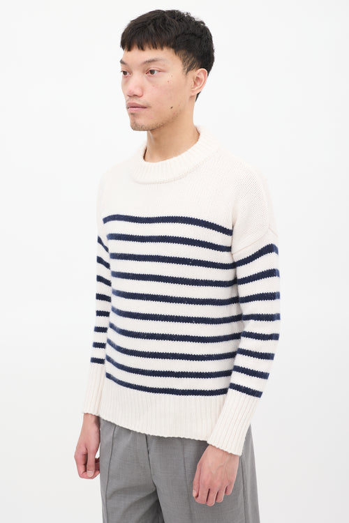 La Ligne White & Navy Wool & Cashemere Striped Sweater