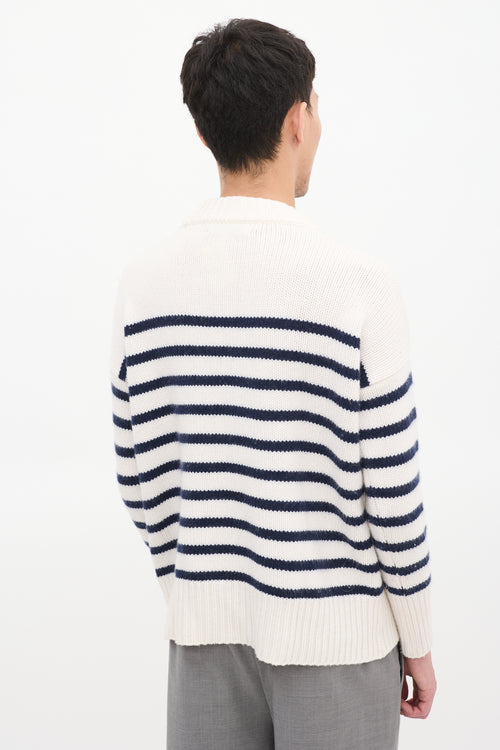 La Ligne White & Navy Wool & Cashemere Striped Sweater