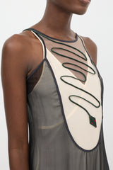 La Perla Black & Green Silk Sheer Dress