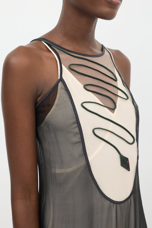 La Perla Black & Green Silk Sheer Dress