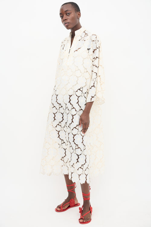 La Vie Style House White & Cream Lace Maxi Dress