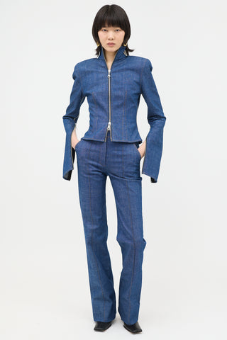 LaQuan Smith Denim Fitted Zip Jacket