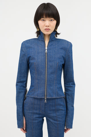 LaQuan Smith Denim Fitted Zip Jacket