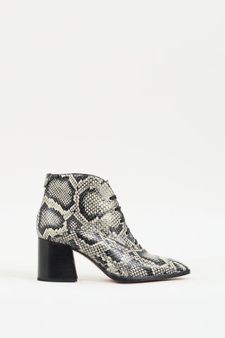 Labucq White & Black Textured Leather Heeled Boot