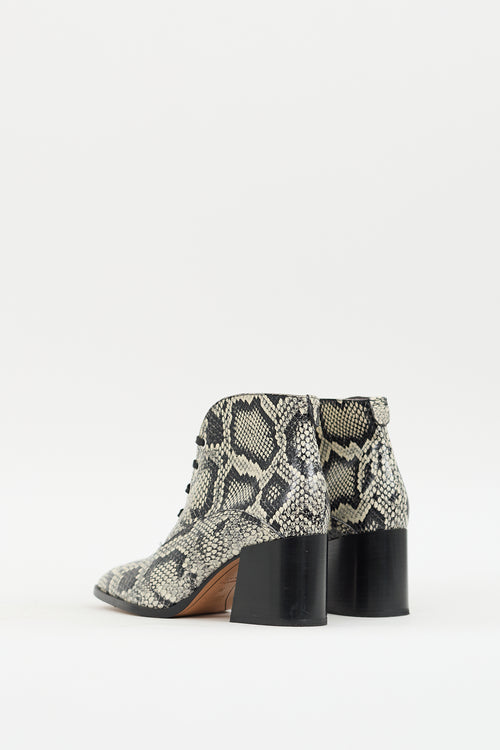 Labucq White & Black Textured Leather Heeled Boot