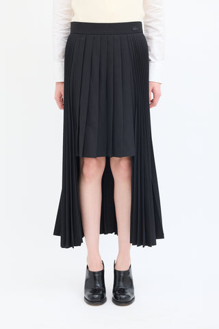 Lacoste Black Wool High Low Pleated Midi Skirt