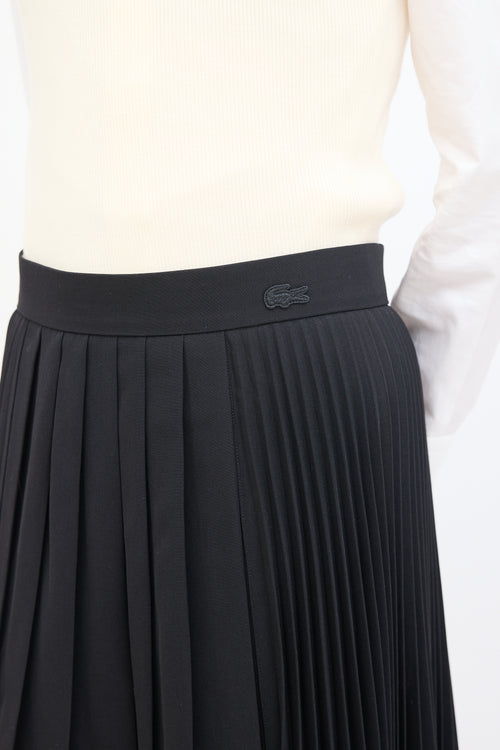 Lacoste Black Wool High Low Pleated Midi Skirt