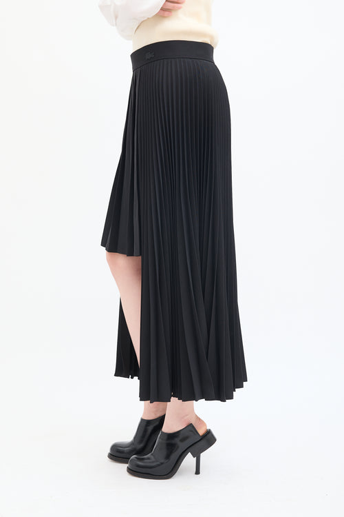 Lacoste Black Wool High Low Pleated Midi Skirt