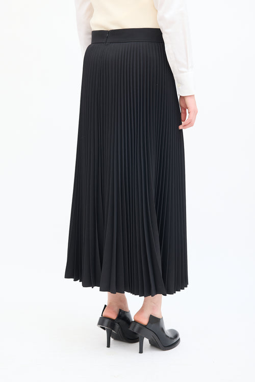 Lacoste Black Wool High Low Pleated Midi Skirt