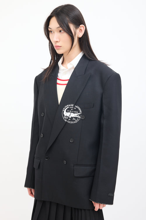 Lacoste Black Wool Twill Logo Blazer