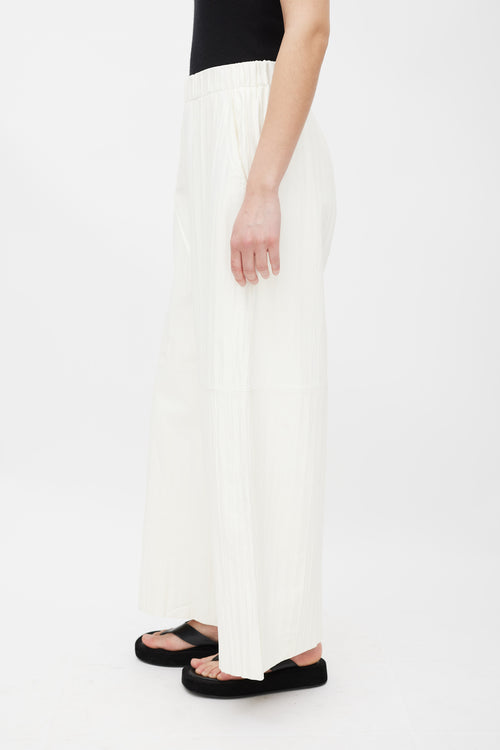 Lafayette 148 White Textured Leather Wide Pant