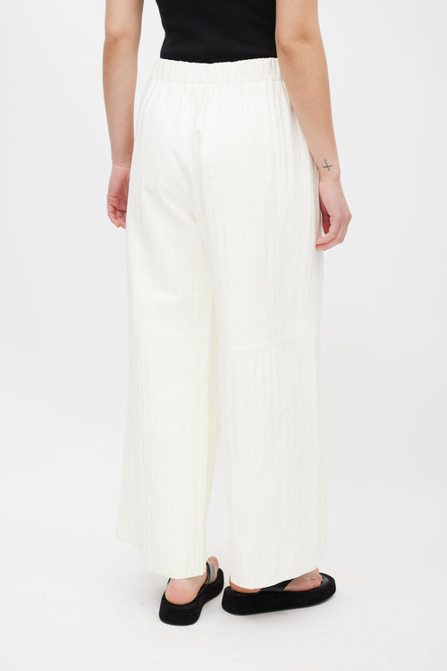 Lafayette 148 White Textured Leather Wide Pant