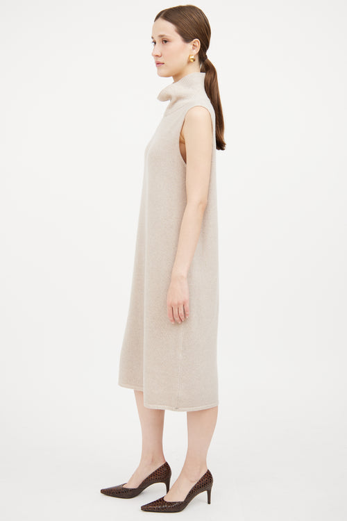 Beige Wool Blend Turtleneck Dress