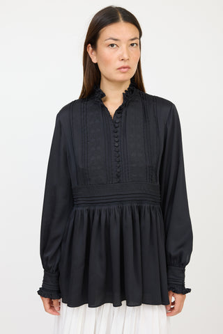 Lafayette Black Ruffled Embroidered Top