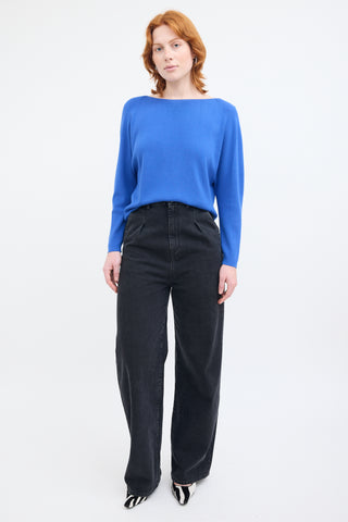 Lafayette 148 Blue Boat Neck Top
