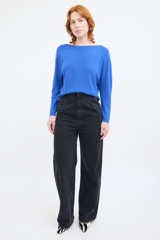 Lafayette 148 Blue Boat Neck Top