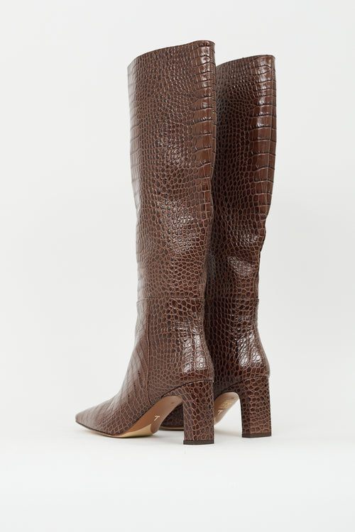 Lafayette 148 Brown Embossed Leather Knee High Boot