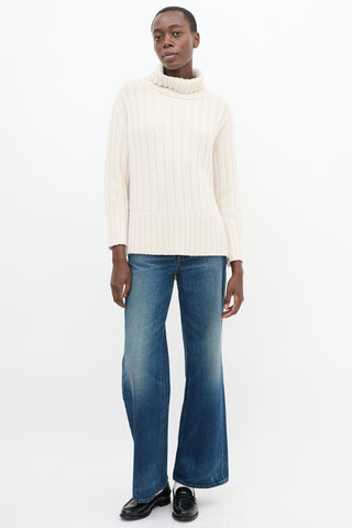 Lafayette148 Cream Cashmere Knit High Low Turtleneck Sweater