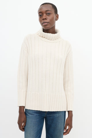 Lafayette148 Cream Cashmere Knit High Low Turtleneck Sweater