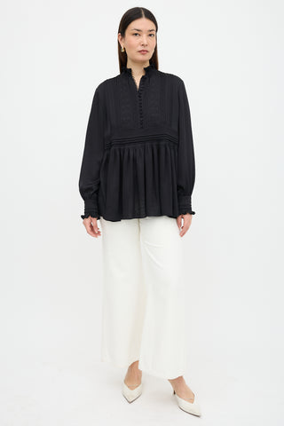 Lafayette 148 Ruffled Cross Stitch Blouse