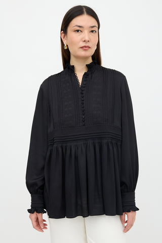 Lafayette 148 Ruffled Cross Stitch Blouse