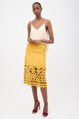 Lafayette 148 Suede Grove Laser Cut Skirt
