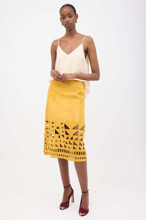 Lafayette 148 Suede Grove Laser Cut Skirt
