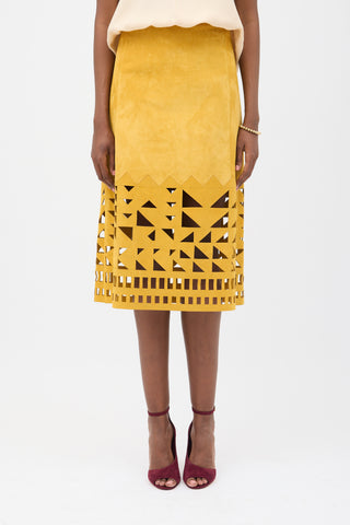 Lafayette 148 Suede Grove Laser Cut Skirt