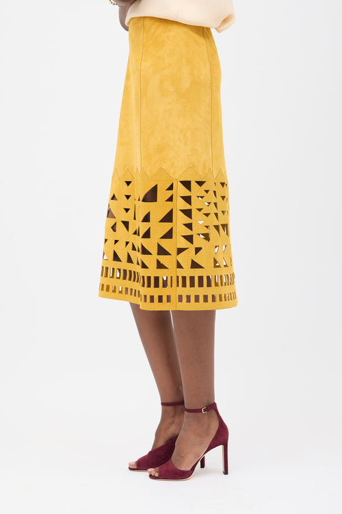 Lafayette 148 Suede Grove Laser Cut Skirt