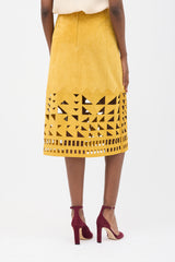 Lafayette 148 Suede Grove Laser Cut Skirt