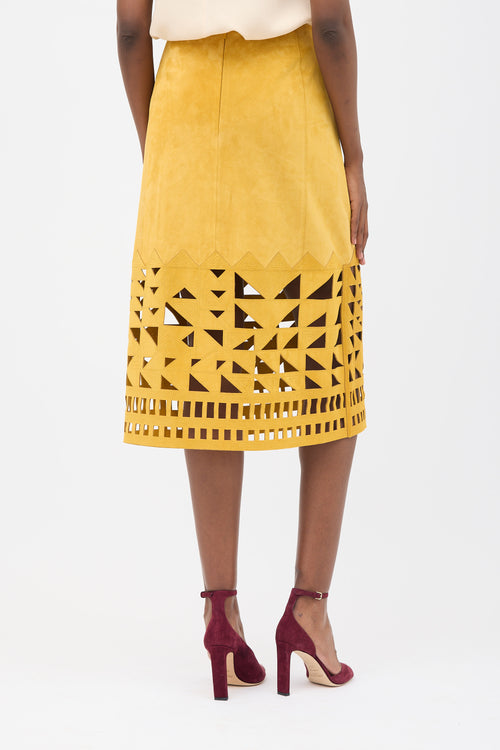 Lafayette 148 Suede Grove Laser Cut Skirt