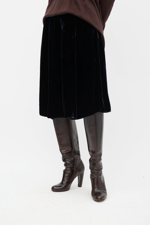 Lanvin 2006 Navy Velvet Midi Skirt