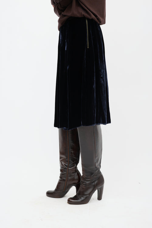 Lanvin 2006 Navy Velvet Midi Skirt