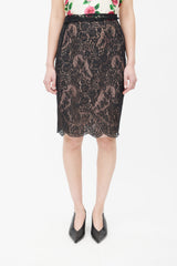 Lanvin 2010 Pink & Black Lace Gathered Skirt