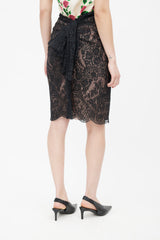 Lanvin 2010 Pink & Black Lace Gathered Skirt
