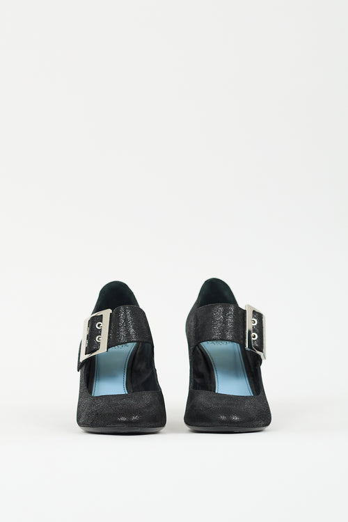 Lanvin Black Crackled Suede Mary Jane Pump