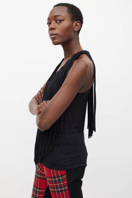 Lanvin Black & Gold Chain Fringed Top