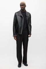 Lanvin Black & Grey Leather Shearling Jacket