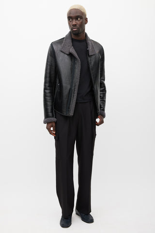 Lanvin Black & Grey Leather Shearling Jacket