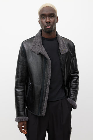 Lanvin Black & Grey Leather Shearling Jacket