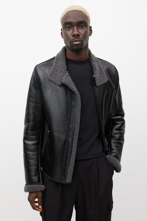 Lanvin Black & Grey Leather Shearling Jacket