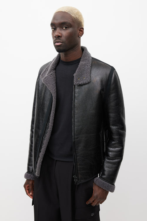 Lanvin Black & Grey Leather Shearling Jacket