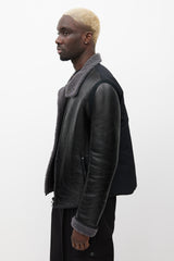 Lanvin Black & Grey Leather Shearling Jacket